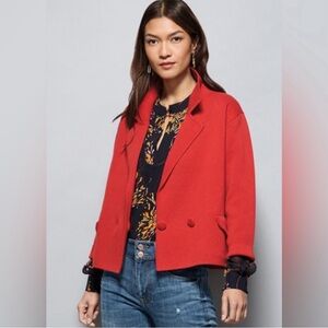 CAbi Tomato Red Coronation Double Breasted Knit Jacket, Large